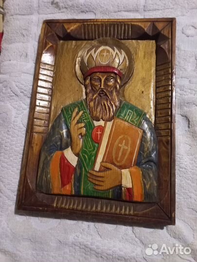Икона Николай Чудотворец резная дерево