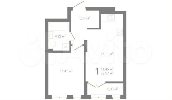 1-к. квартира, 38,6 м², 1/23 эт.