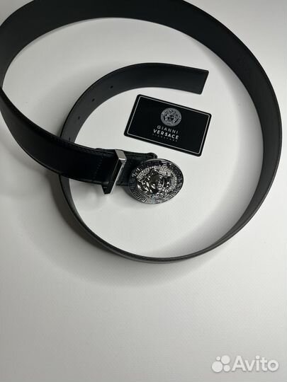 Мужской кожаный ремень черный Versace