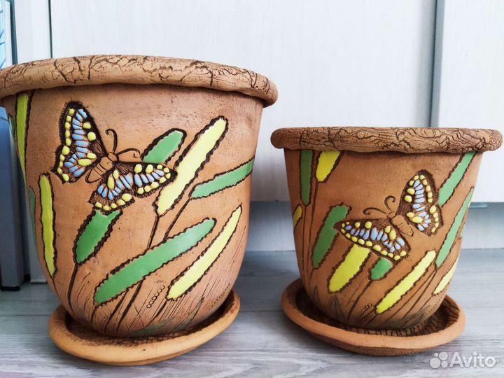 Горшок для цветов/ ручная работа/ глина