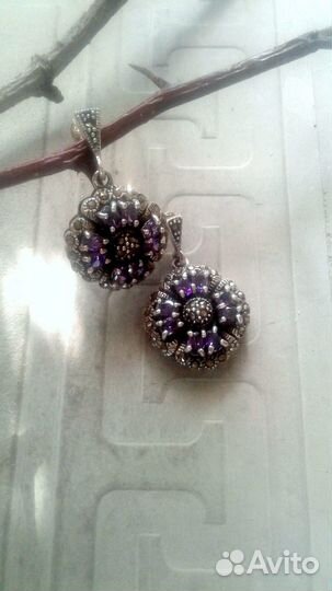 Серьги чернёное серебро 925 с аметистами