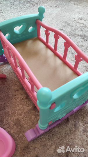 Кукла пупс со стульчиком и кроваткой