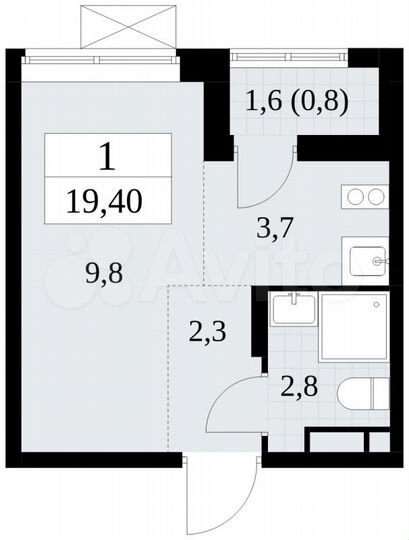 Квартира-студия, 19,4 м², 6/16 эт.