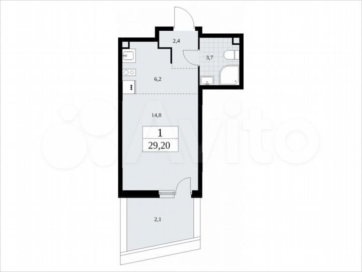 Квартира-студия, 29,2 м², 2/9 эт.