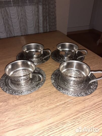 Подстаканники с блюдцами мельхиор