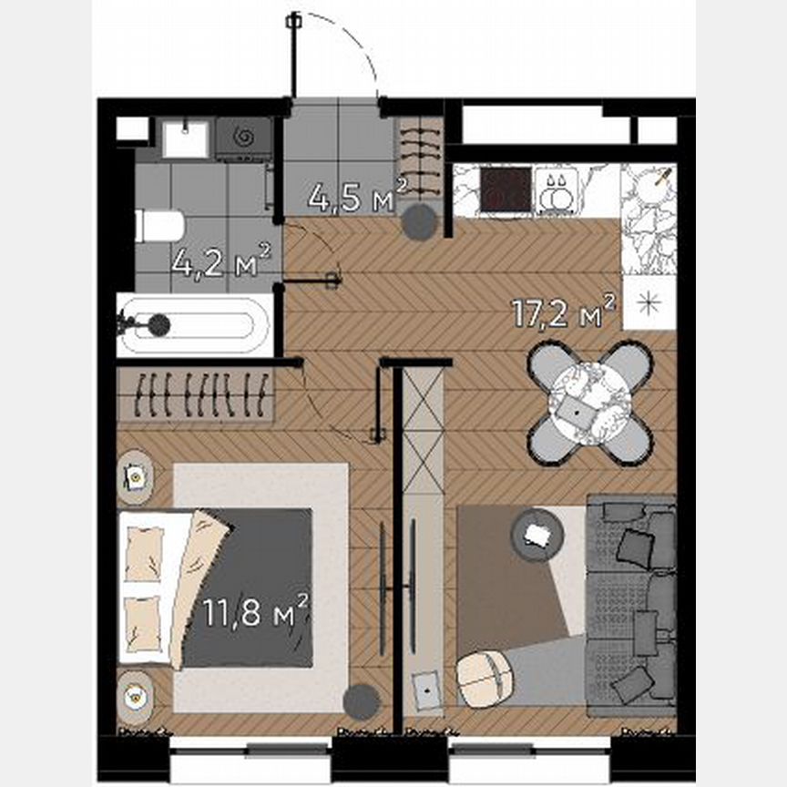 1-к. апартаменты, 37,7 м², 1/23 эт.