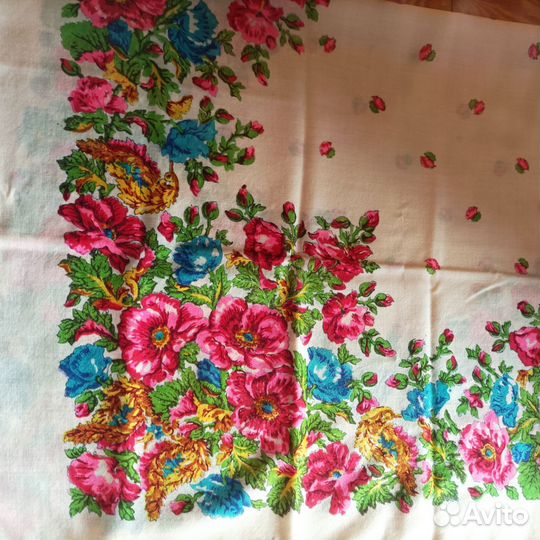 Павловопосадский платок старинный Ручная набойка