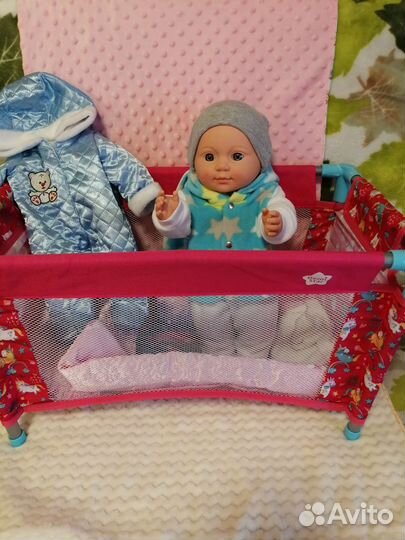 Пупс с кроваткой и новой одеждой