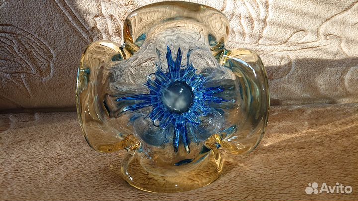 Хрустальная ваза Конфетница гутное стекло Чехослов