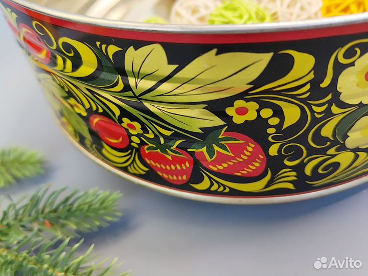 Конфетница жестяная хохлома 21,5 см