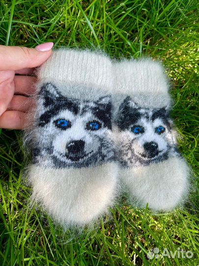 Детские пуховые варежки хаски