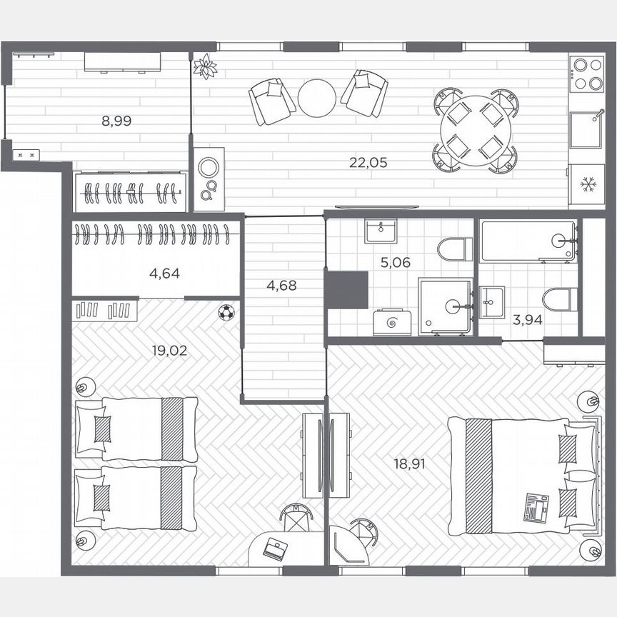 2-к. квартира, 87,3 м², 2/9 эт.