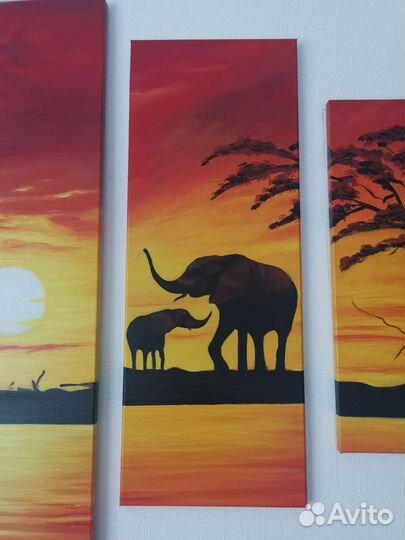 Картина модульная на холсте Африка ручная роспись