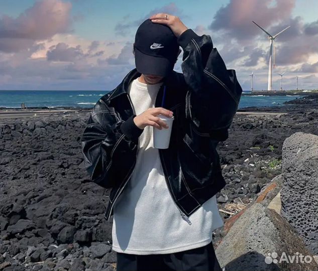 Винтажный кожаный бомбер