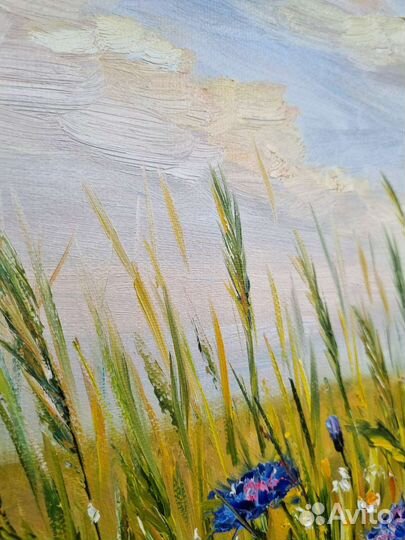 Картина маслом пейзаж полевые цветы васильки