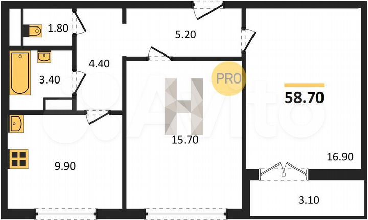 2-к. квартира, 58,7 м², 11/17 эт.