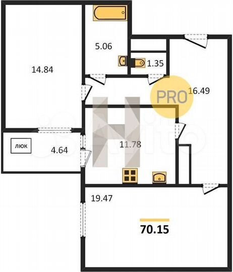 2-к. квартира, 70,2 м², 1/25 эт.