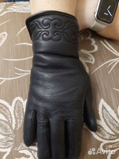 Перчатки женские кожаные зимние