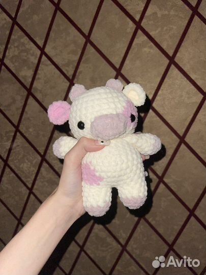 Мягкая вязаная игрушка плюшевая корова