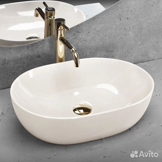 REA-U4591 Накладная раковина в ванную белая экрю