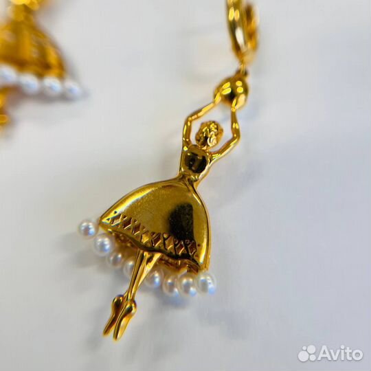 Серьги дизайнерские золото, бриллианты, жемчуг