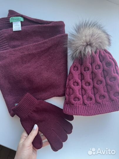 Набор шапка, шарф, перчатки бордовые