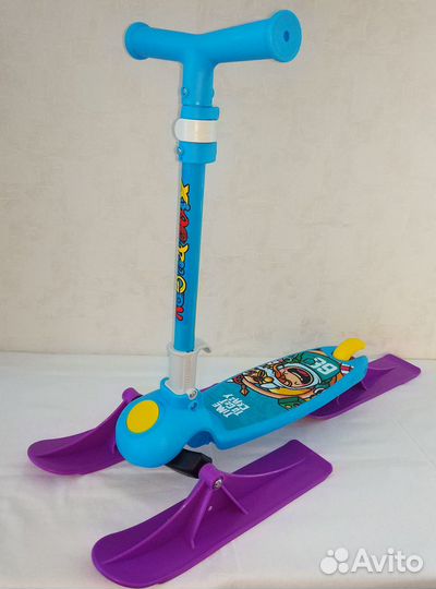 Самокат-снегокат 3-колесный(3 лыжи) розовый, синий