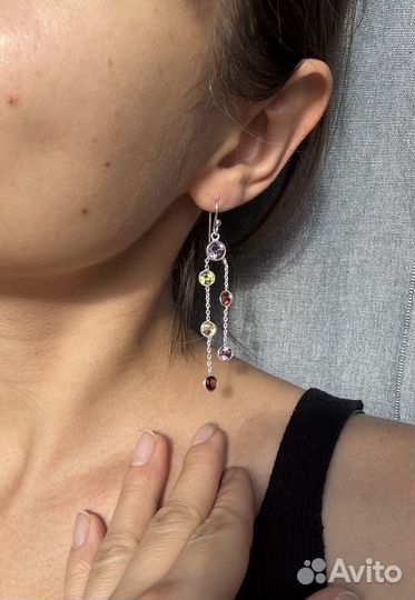 Серьги длинные с самоцветами