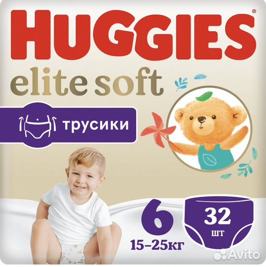 Подгузники трусики huggies elite soft 6 32 шт