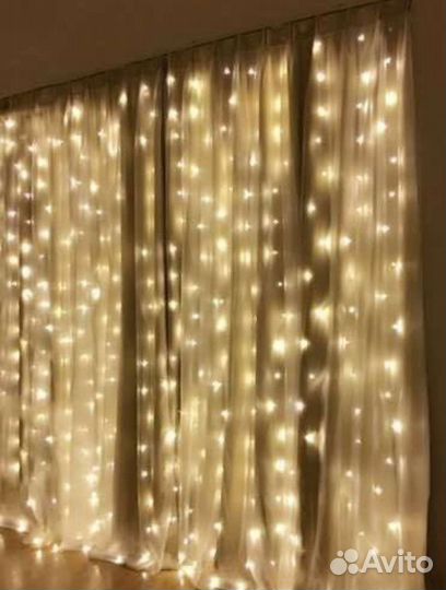 Гирлянда штора с пультом 3х3 м новая