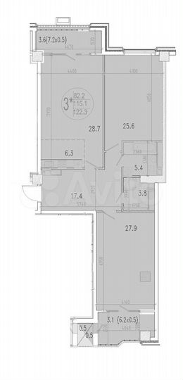 3-к. квартира, 122,3 м², 12/15 эт.