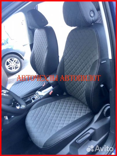 Чехлы Автопилот Skoda Karoq из экокожи чёрно-серые