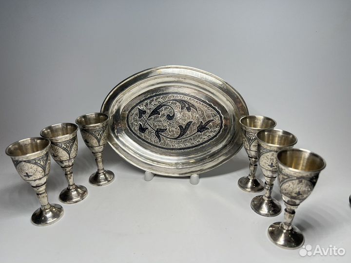 Набор Рюмон И Поднос Серебро Кубачи