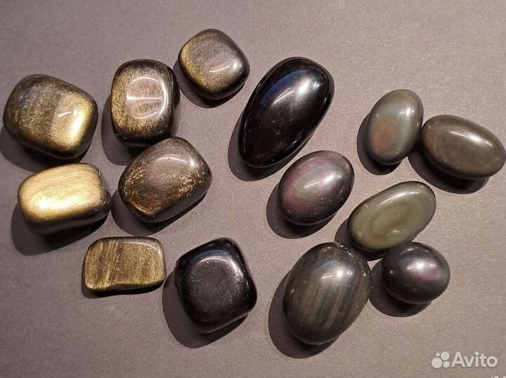 Обсидиан золотистый, чёрный, радужный
