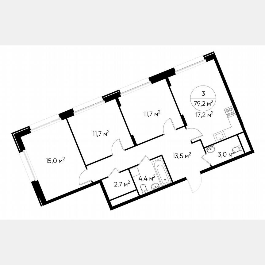 3-к. квартира, 79,2 м², 4/17 эт.