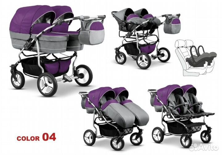 Коляска для двойни 2 в 1 Mikado, tween