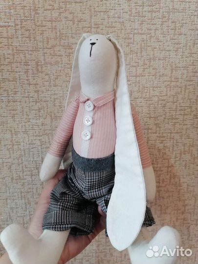 Кукла тильда заяц зайка в штанах ручная работа