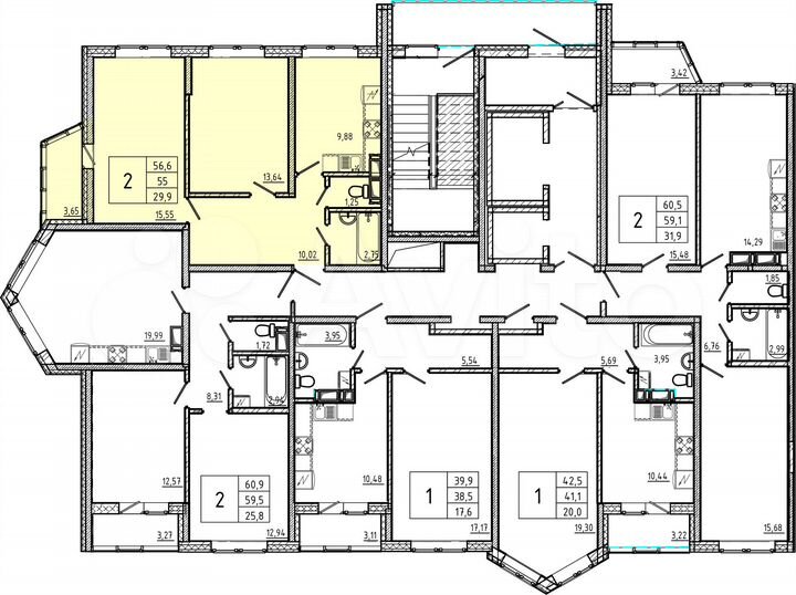 2-к. квартира, 54,9 м², 14/18 эт.