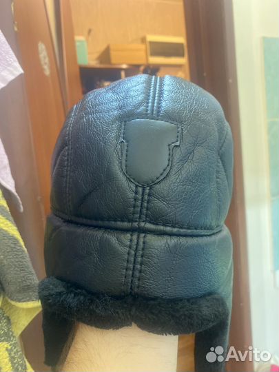 Мужская кожаная шапка ушанка