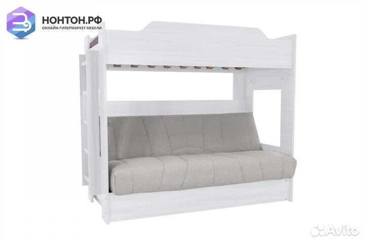 Двухъярусная кровать с диван-кроватью светло-серый