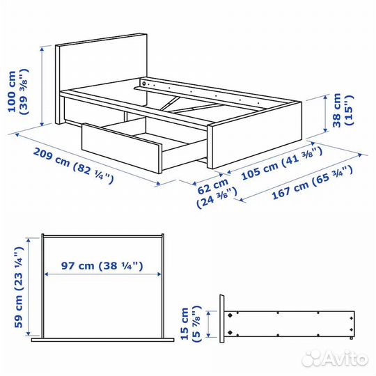 Кровать IKEA malm 90*120 с ящиками и матрасом