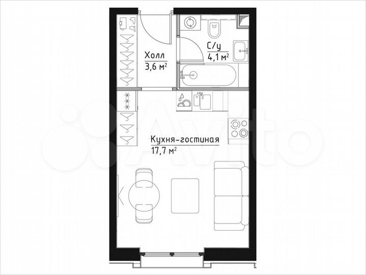 Квартира-студия, 25,4 м², 25/28 эт.