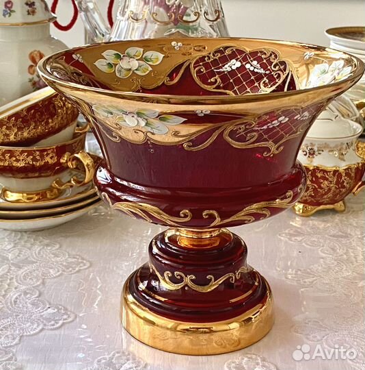 Ваза фруктовница/конфетница Рубин. Д 21см Богемия