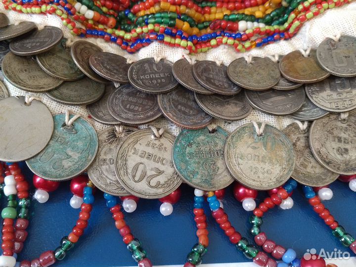 Национальная чувашская шапка, вышивка, монеты сер