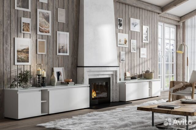 Тумба под телевизор 1.6м белый/стекло IKEA-стиль