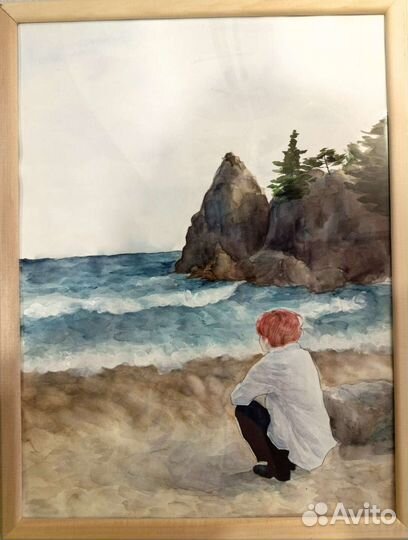 Картина акварель, морской пейзаж