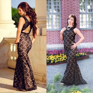 Длинное чёрное кружевное платье