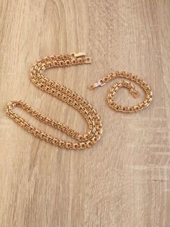 Цепь и браслет позолоченные замок коробочка