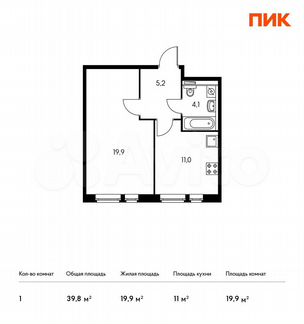 1-к квартира, 39.8 м², 2/25 эт.