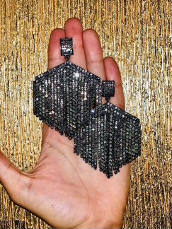 Чёрные Серьги из страз серебро